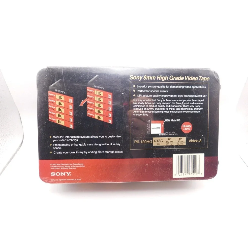 NEW Pack of 3 Sony HG 120 8mm Video Cassettes Plus Storage Case
